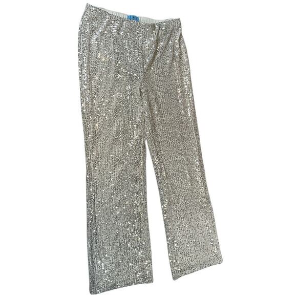 The CeCe Silver Sequin Pants Straight Leg Elastic Waist Band Stretchy X-large - Picture 9 of 14